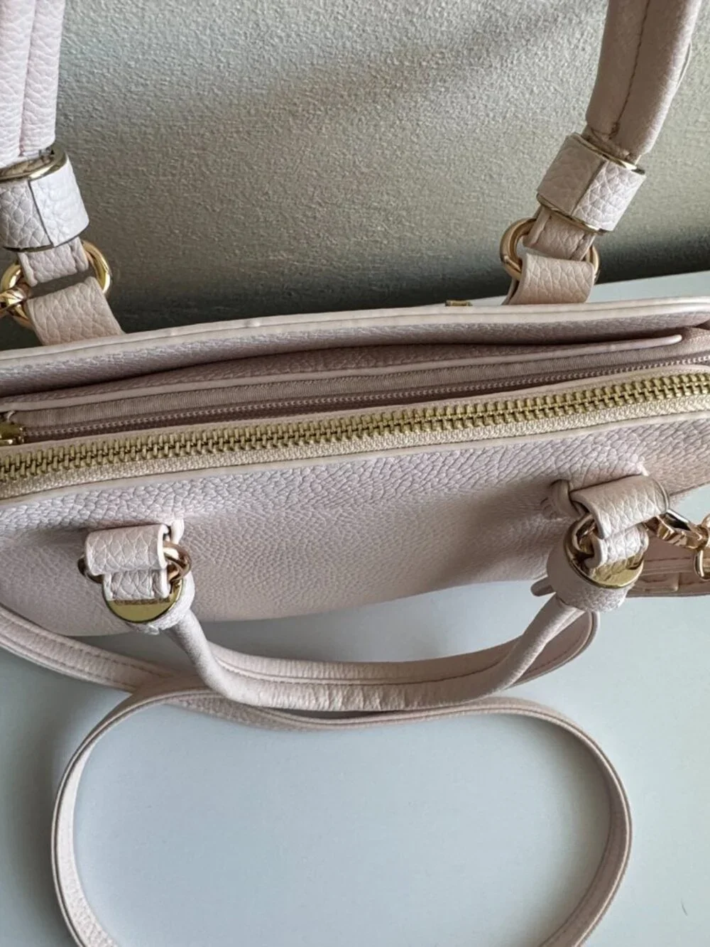 White Top Handle Satchel Crossbody Bag Gold Hardware Minimalist